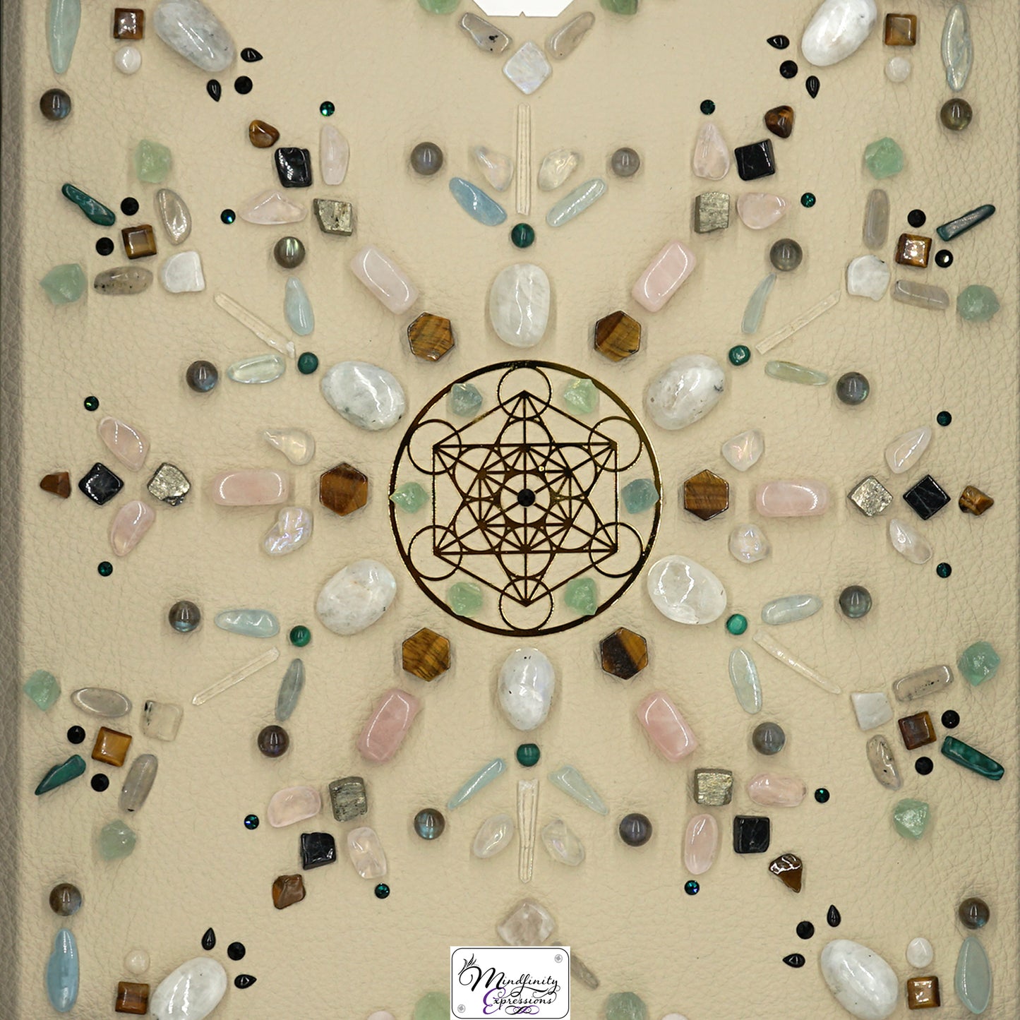 shadow box art, 18K Gold Metratron’s Cube, Calligaris genuine leather, crystals, Swarovski crystals, gemstones, gems, sacred geometry, healing art, crystal art, crystal grid, energy healing, crystal healing, crystal energy, crystal grid, healing, healing energy, healing art, sacred geometry, handmade, luxury art, Rose Quartz, Clear Quartz, Labradorite, Aquamarine, Malachite, Pyrite, Fluorite, Rainbow Moonstone, Black Tourmaline, Tiger Eye