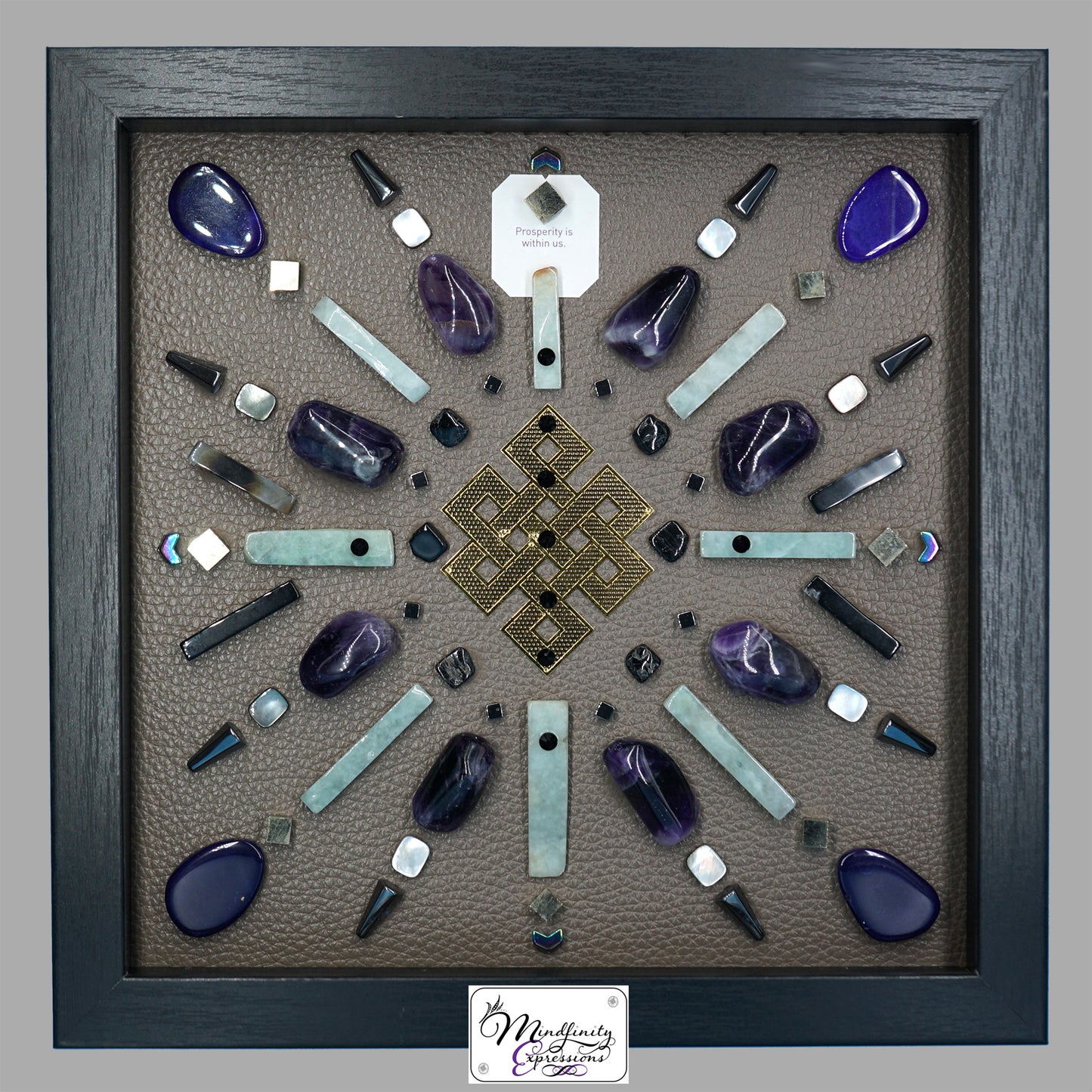 shadow box art, Blue dragonfly, crystals, Swarovski crystals, Natuzzi Italia leather, gemstones, gems, sacred geometry, healing art, crystal art, crystal grid, energy healing, crystal healing, crystal energy, crystal grid, healing, healing energy, healing art, sacred geometry, handmade, luxury art, Amazonite, Amethyst, Purple Agate, Hematite, Pyrite, Mother of Pearl, Rainbow Moonstone, Black Tourmaline, Crown Chakra, Third eye Chakra, Throat Chakra, Heart Chakra, Solar Plexus Chakra, Root Chakra