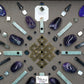 shadow box art, Blue dragonfly, crystals, Swarovski crystals, Natuzzi Italia leather, gemstones, gems, sacred geometry, healing art, crystal art, crystal grid, energy healing, crystal healing, crystal energy, crystal grid, healing, healing energy, healing art, sacred geometry, handmade, luxury art, Amazonite, Amethyst, Purple Agate, Hematite, Pyrite, Mother of Pearl, Rainbow Moonstone, Black Tourmaline, Crown Chakra, Third eye Chakra, Throat Chakra, Heart Chakra, Solar Plexus Chakra, Root Chakra
